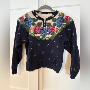 Vintage 1989 The Eagle's Eye Floral Cottagecore Embroidered Sweater | Size S